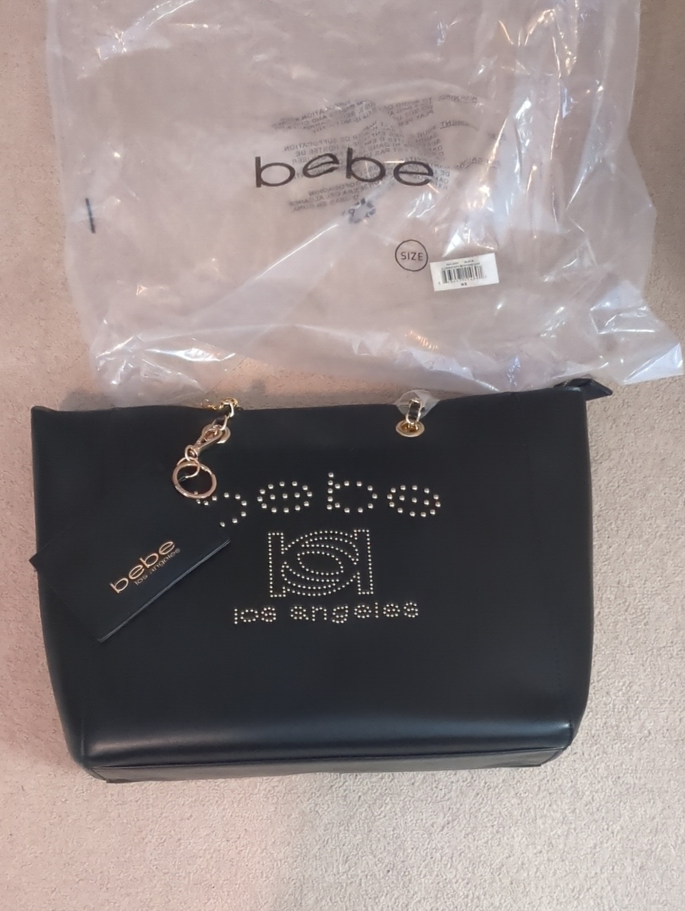 bebe Black Studded Logo Allegro Tote With Card Case